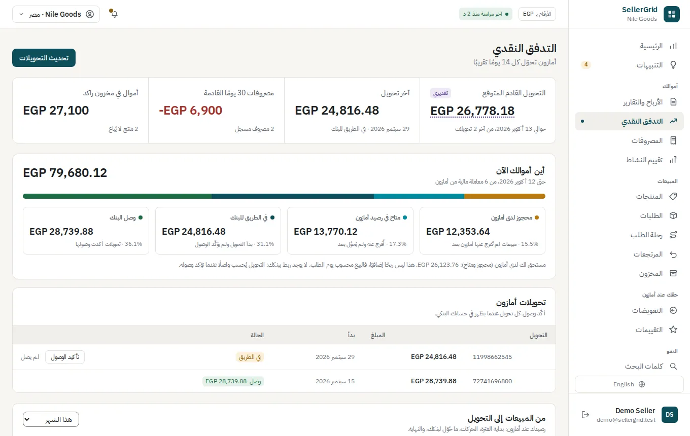 صفحة التدفق النقدي